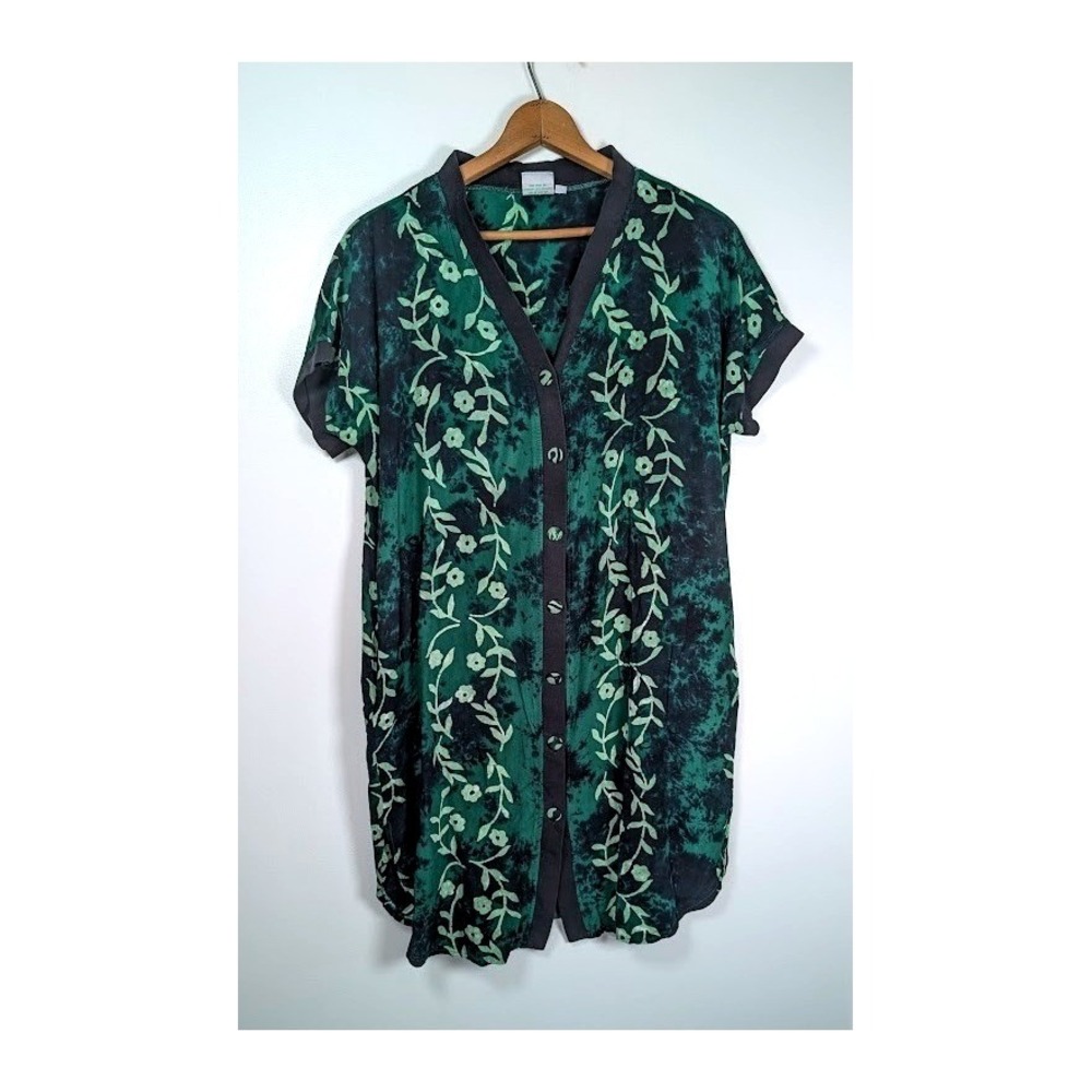Vtg 90s Pineapple Moon Dress One Size Hippie Tie Dye Hawaiian Tropical Kaftan